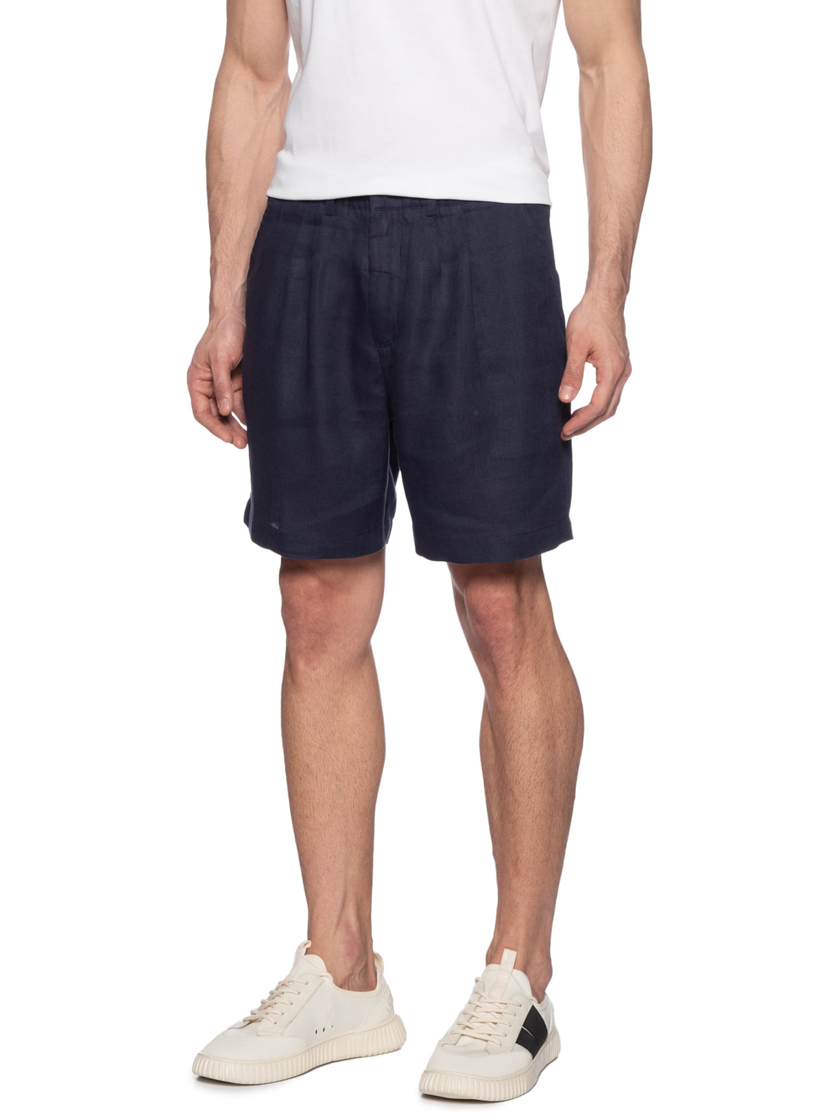 Bermuda Masculina Linho Pregas Azul Handred