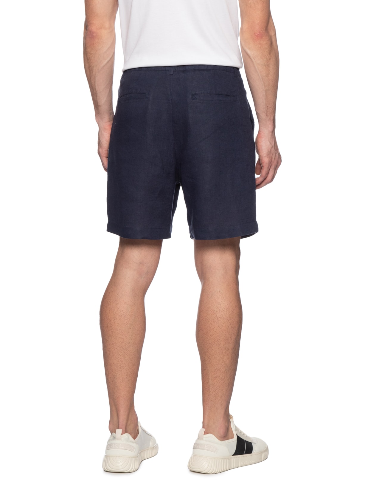 Bermuda Masculina Linho Pregas Azul Handred