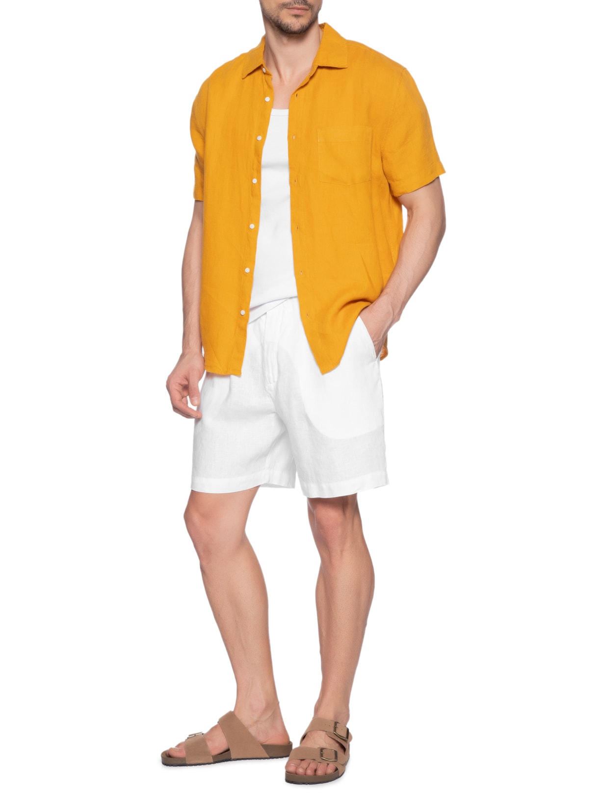 Bermuda Masculina Linho Pregas Branco Handred