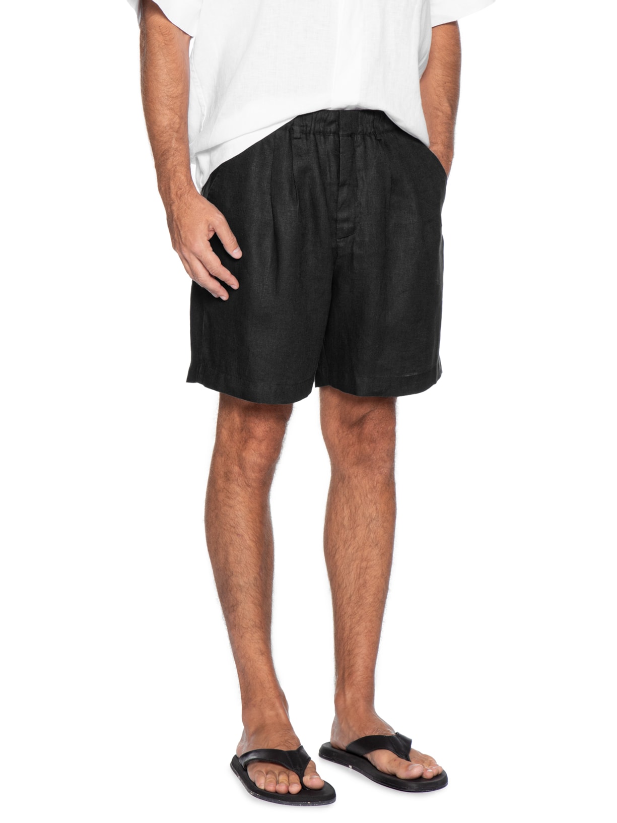 Bermuda Masculina Linho Pregas Preto Handred