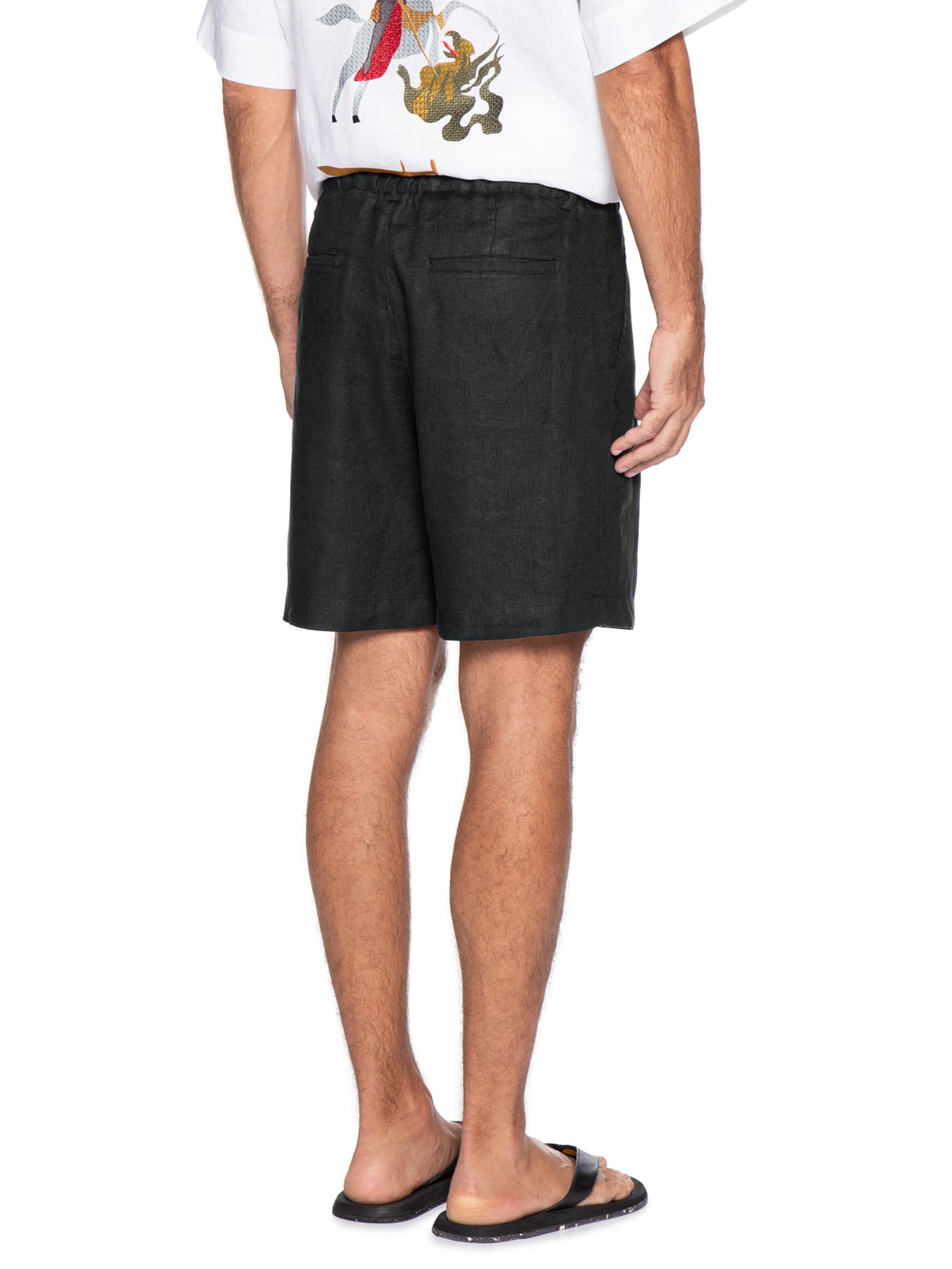 Bermuda Masculina Linho Pregas Preto Handred
