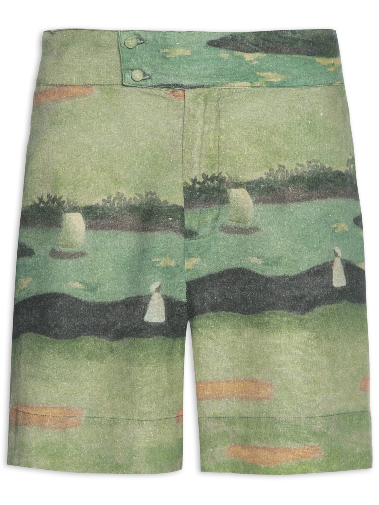 Bermuda Masculina Linho Transpassada Paraguaçu - Verde