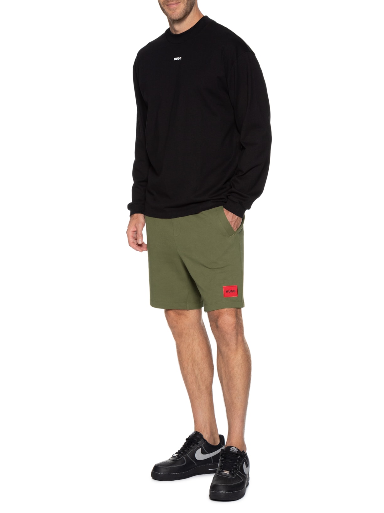 Bermuda Masculina Logo-Label Cotton Terry Verde Hugo