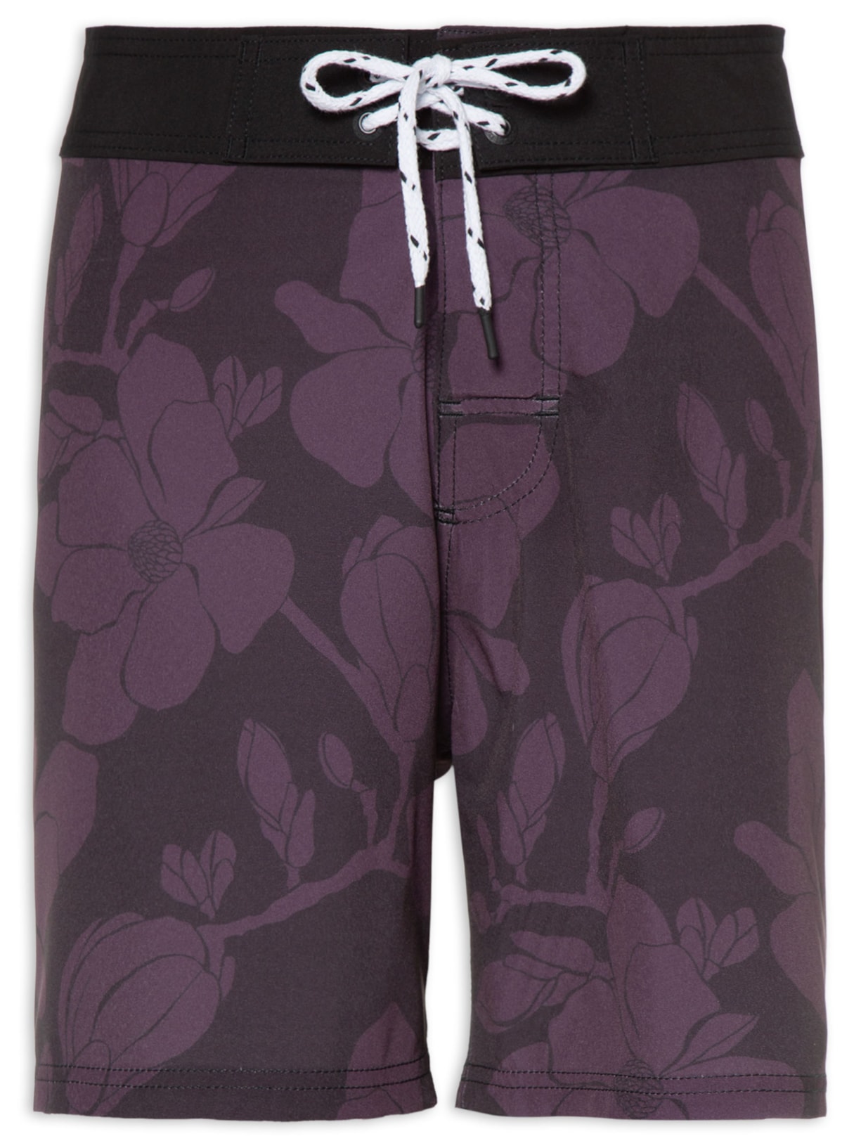 Bermuda Masculina Long Flower Purple - Preto