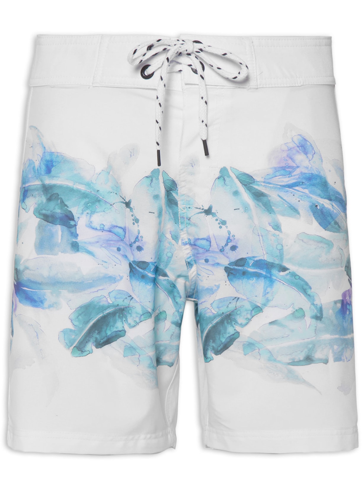 Bermuda Masculina Long White Flowers - Branco