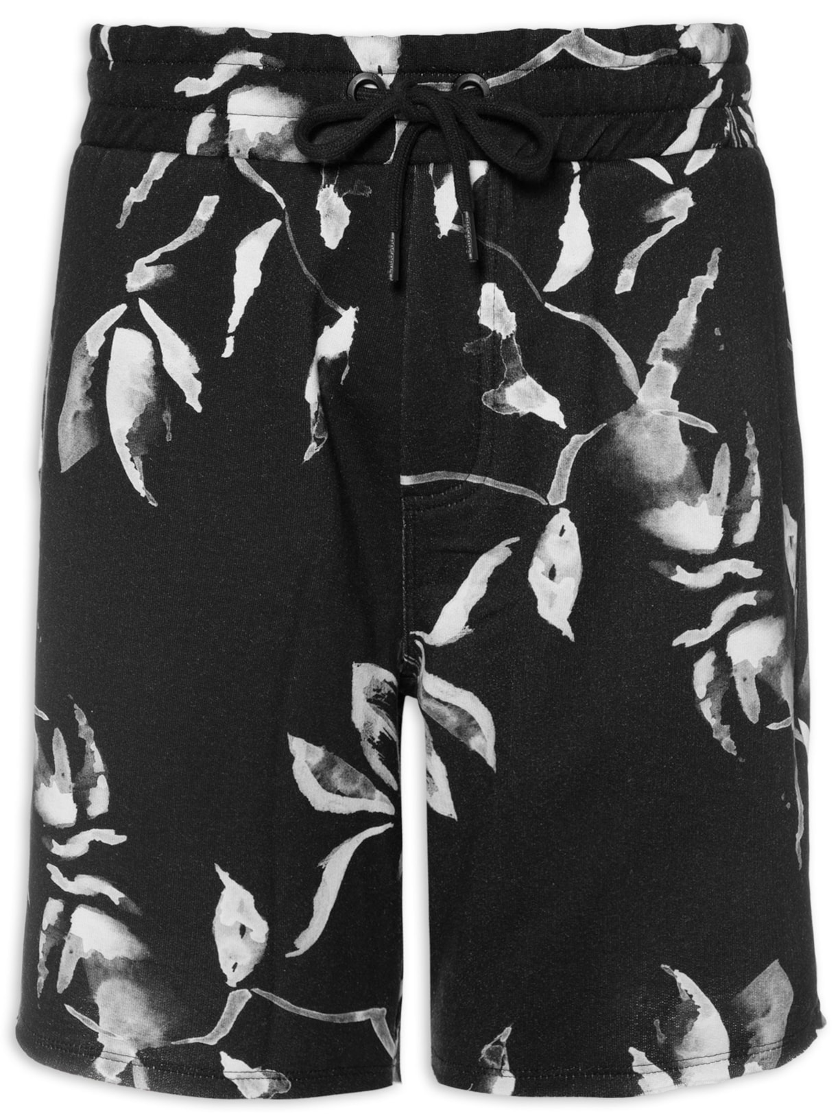 Bermuda Masculina Moletom Estampada Cerejeira - Preto