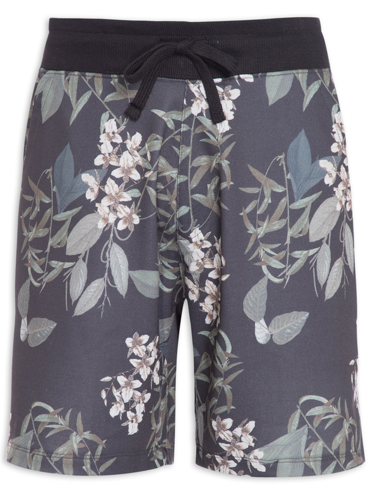 Bermuda Masculina Moletom Floral - Preto