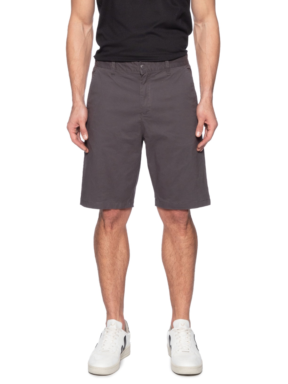 Bermuda Masculina Sarja Básica Cinza   Basiq Men