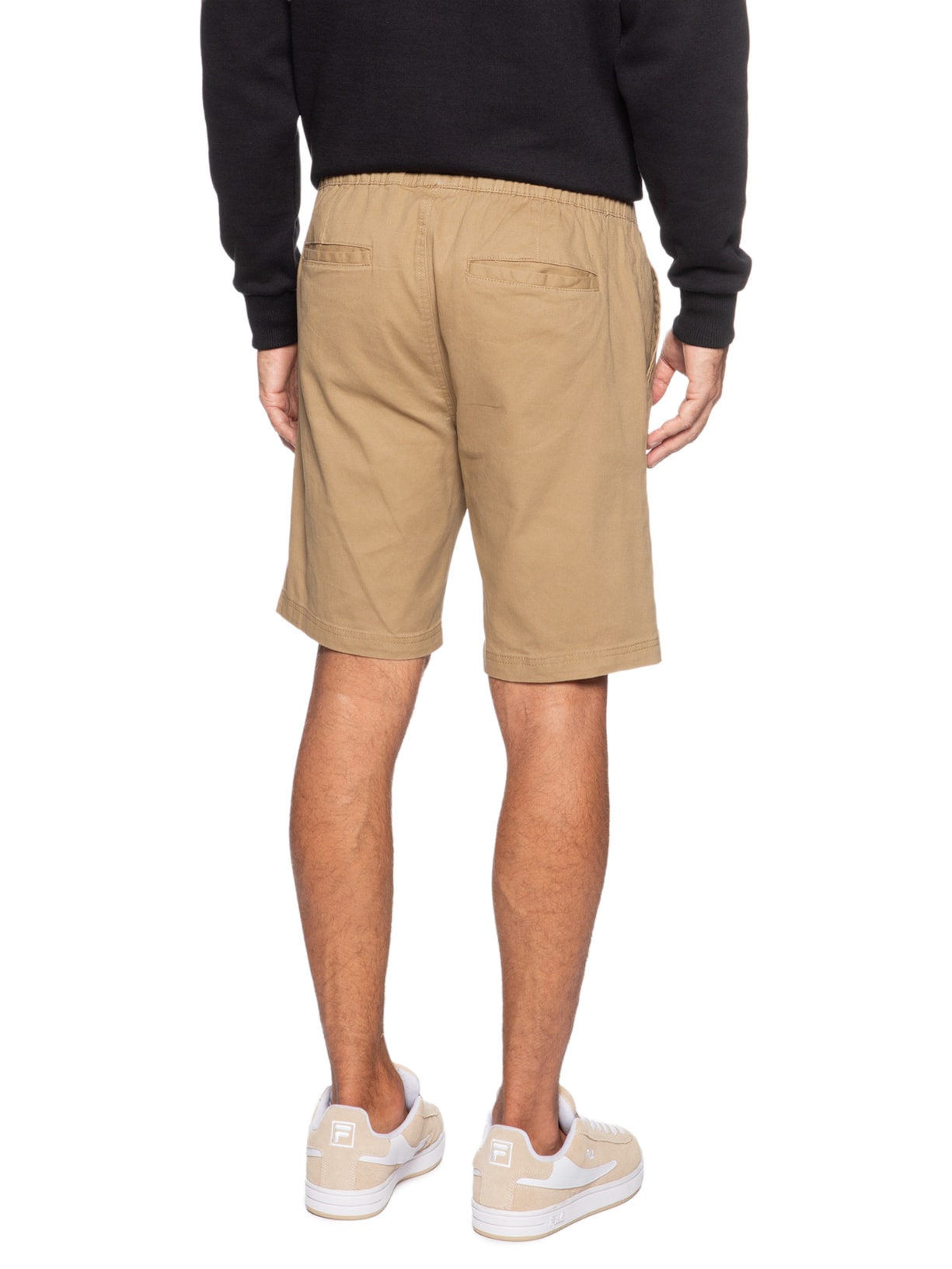 Bermuda Masculina Sarja Cós Elástico Bege Basiq Men