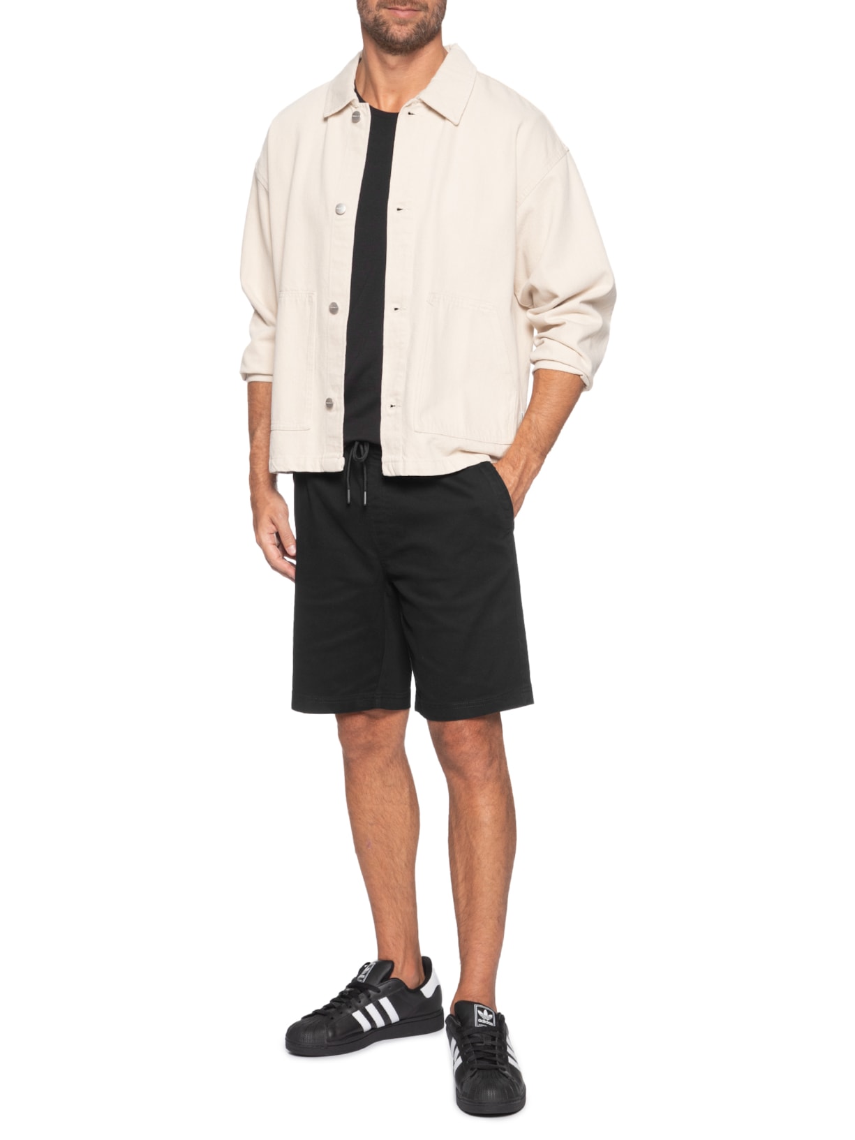 Bermuda Masculina Sarja Cós Elástico Preto Basiq Men