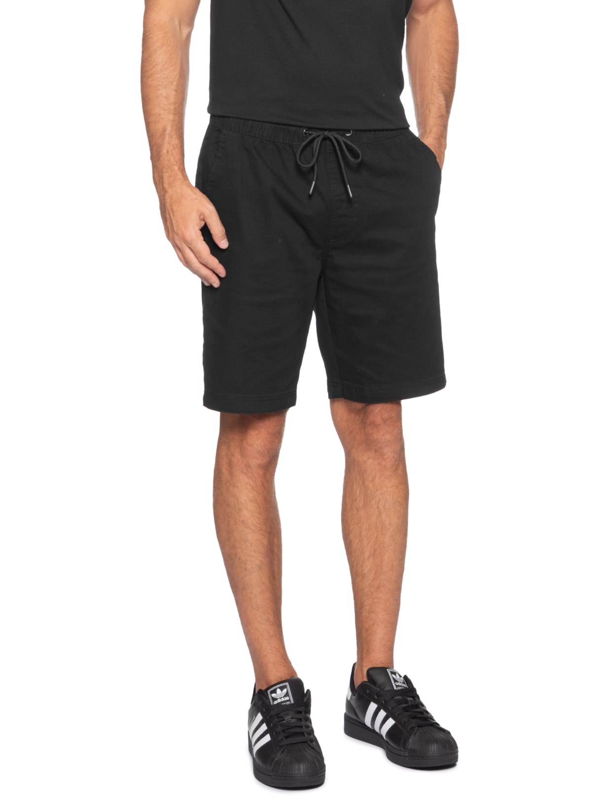 Bermuda Masculina Sarja Cós Elástico Preto Basiq Men