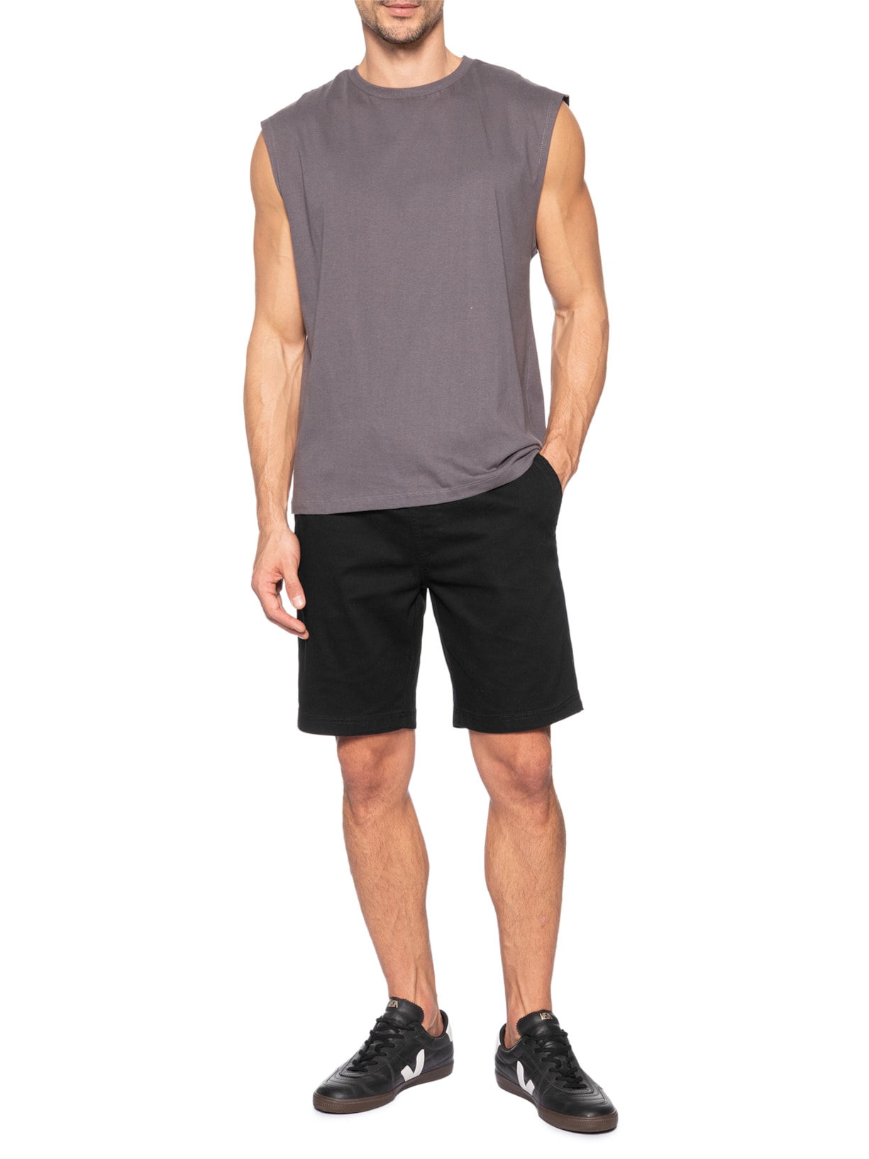 Bermuda Masculina Sarja Cós Elástico Preto Basiq Men