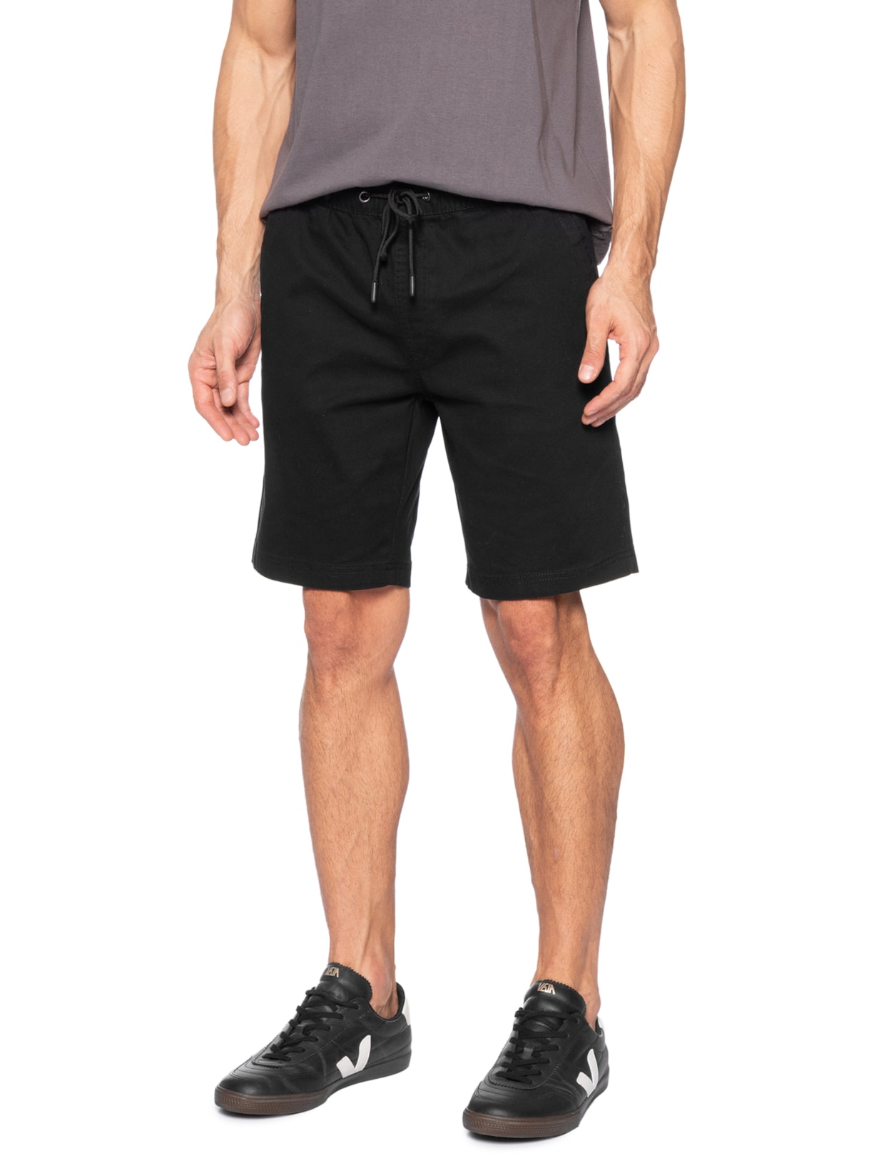 Bermuda Masculina Sarja Cós Elástico Preto Basiq Men
