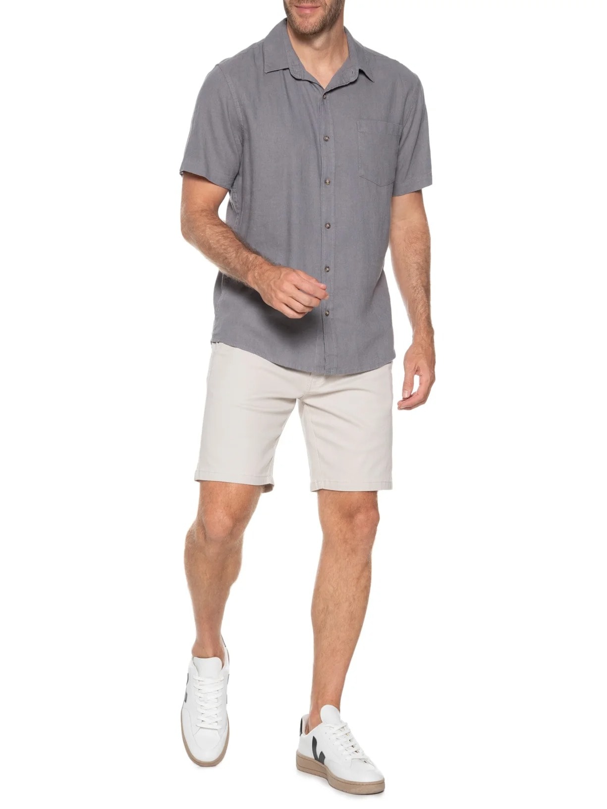 Bermuda Masculina Sarja Meio Elástico Básica Bege Basiq Men