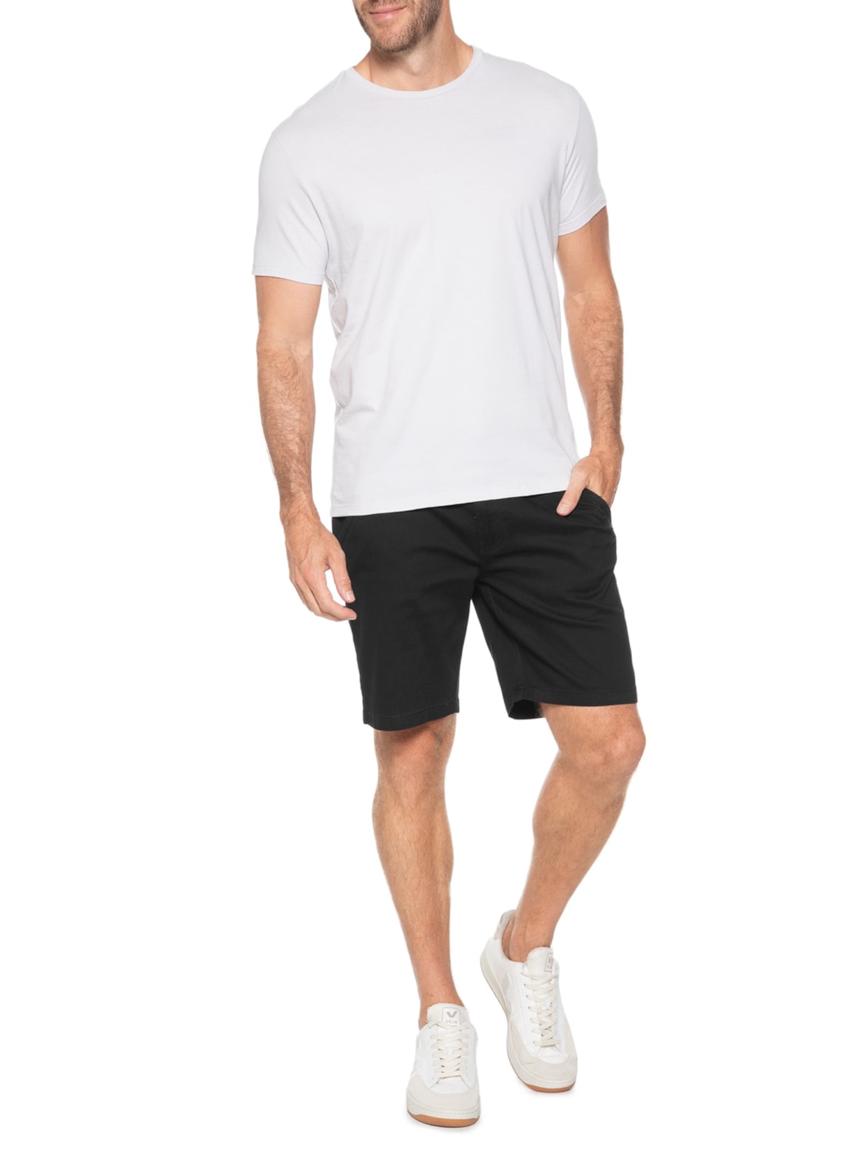 Bermuda Masculina Sarja Meio Elástico Básica Preto Basiq Men