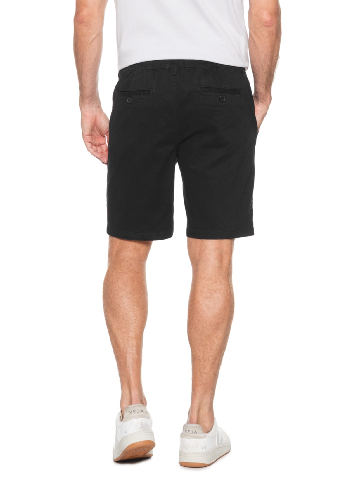 Bermuda Masculina Sarja Meio Elástico Básica Preto Basiq Men