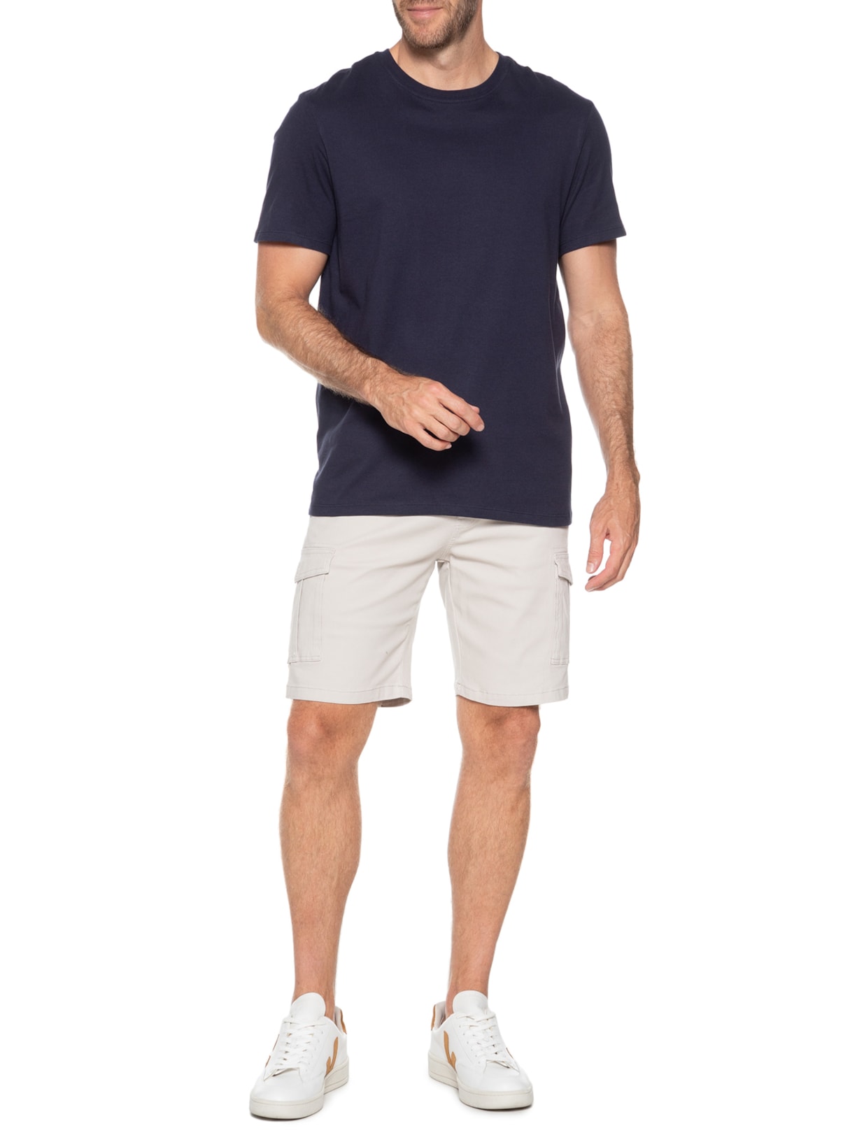 Bermuda Masculina Sarja Meio Elástico Cargo Bege Basiq Men