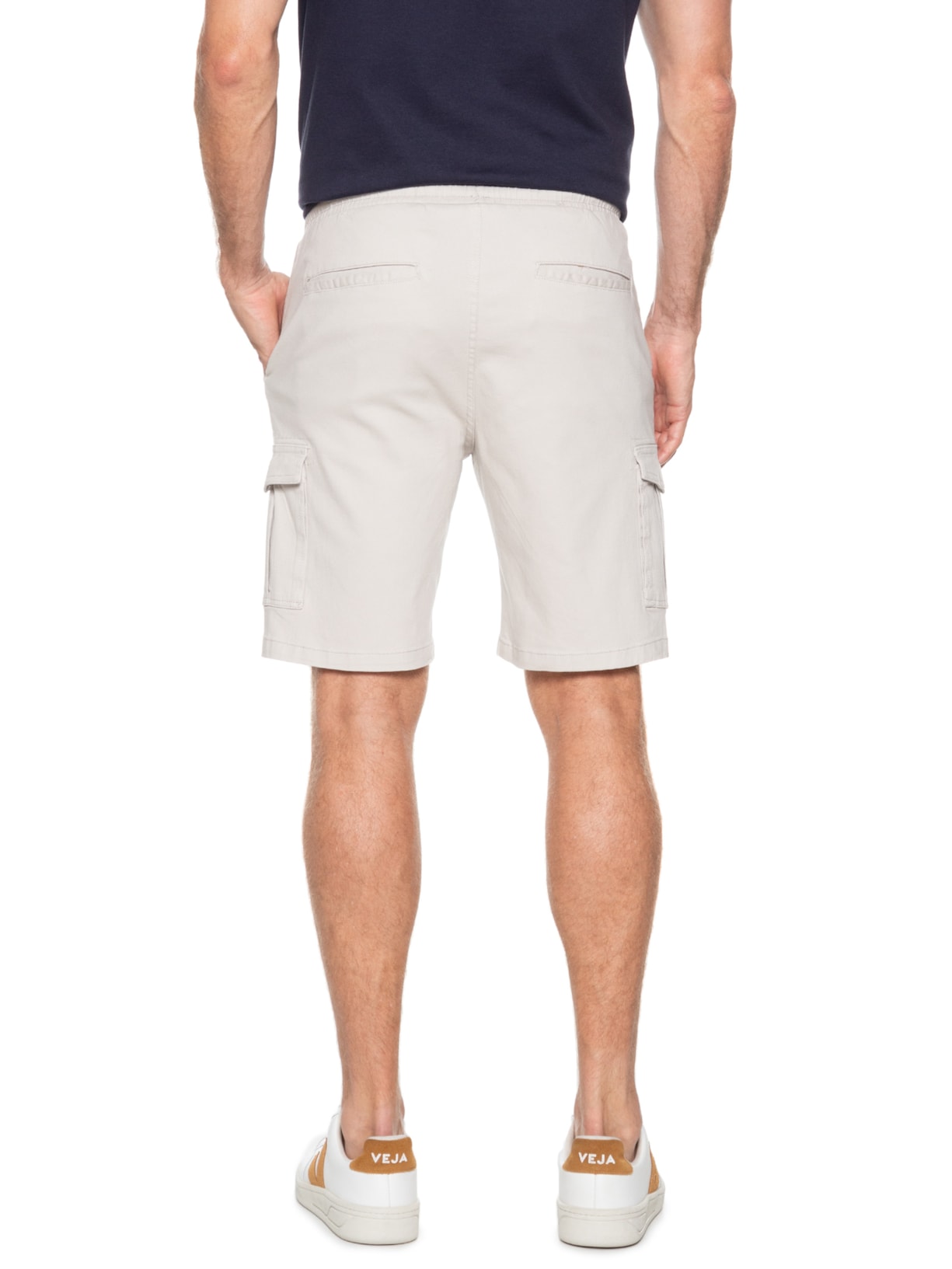 Bermuda Masculina Sarja Meio Elástico Cargo Bege Basiq Men