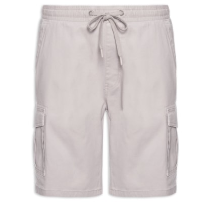 Bermuda Masculina Sarja Meio Elástico Cargo - Cinza
