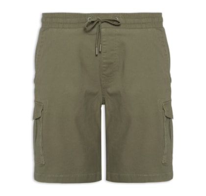 Bermuda Masculina Sarja Meio Elástico Cargo - Verde