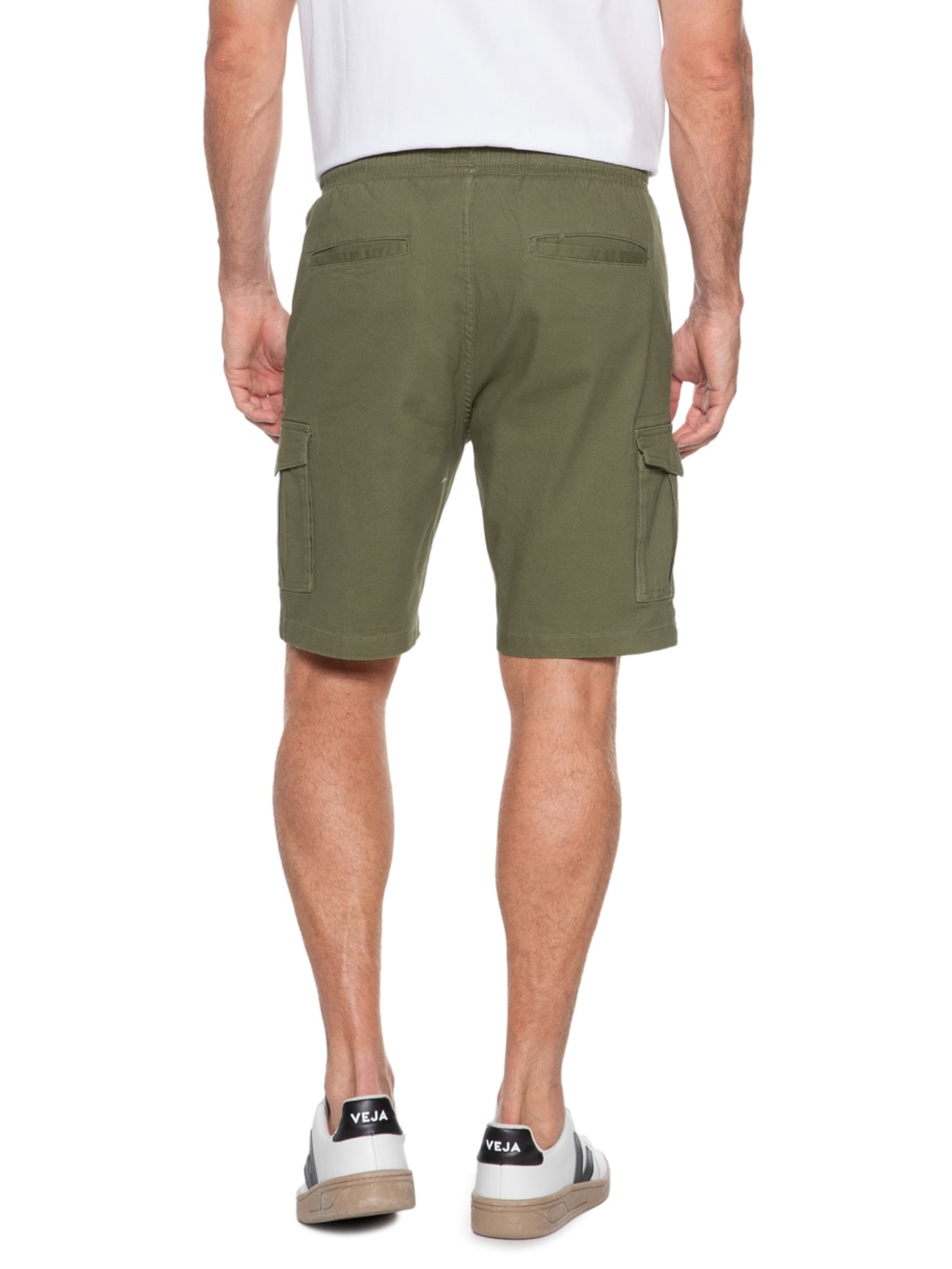 Bermuda Masculina Sarja Meio Elástico Cargo Verde Basiq Men