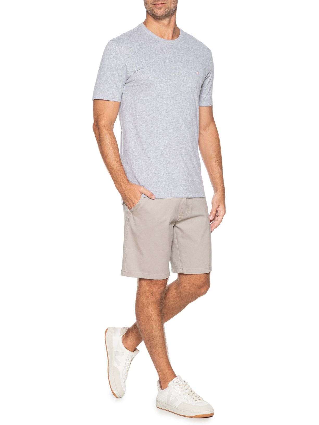 Bermuda Masculina Sarja Meio Elástico Casual Bege '2 Essential