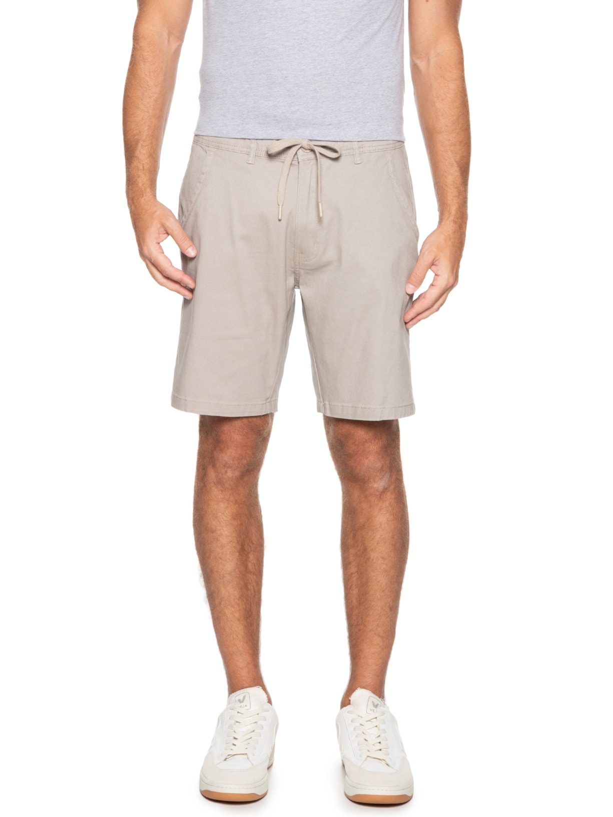 Bermuda Masculina Sarja Meio Elástico Casual Bege '2 Essential