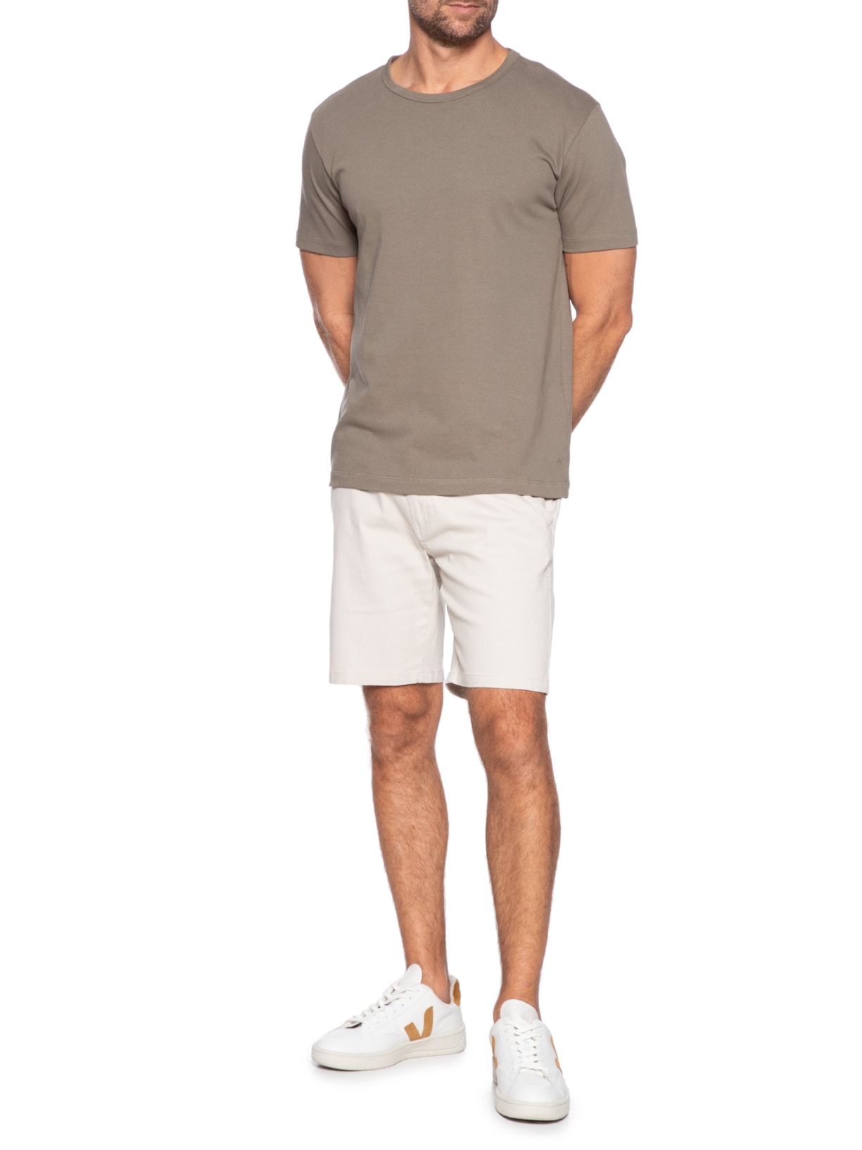 Bermuda Masculina Sarja Meio Elástico Casual Bege '2 Essential