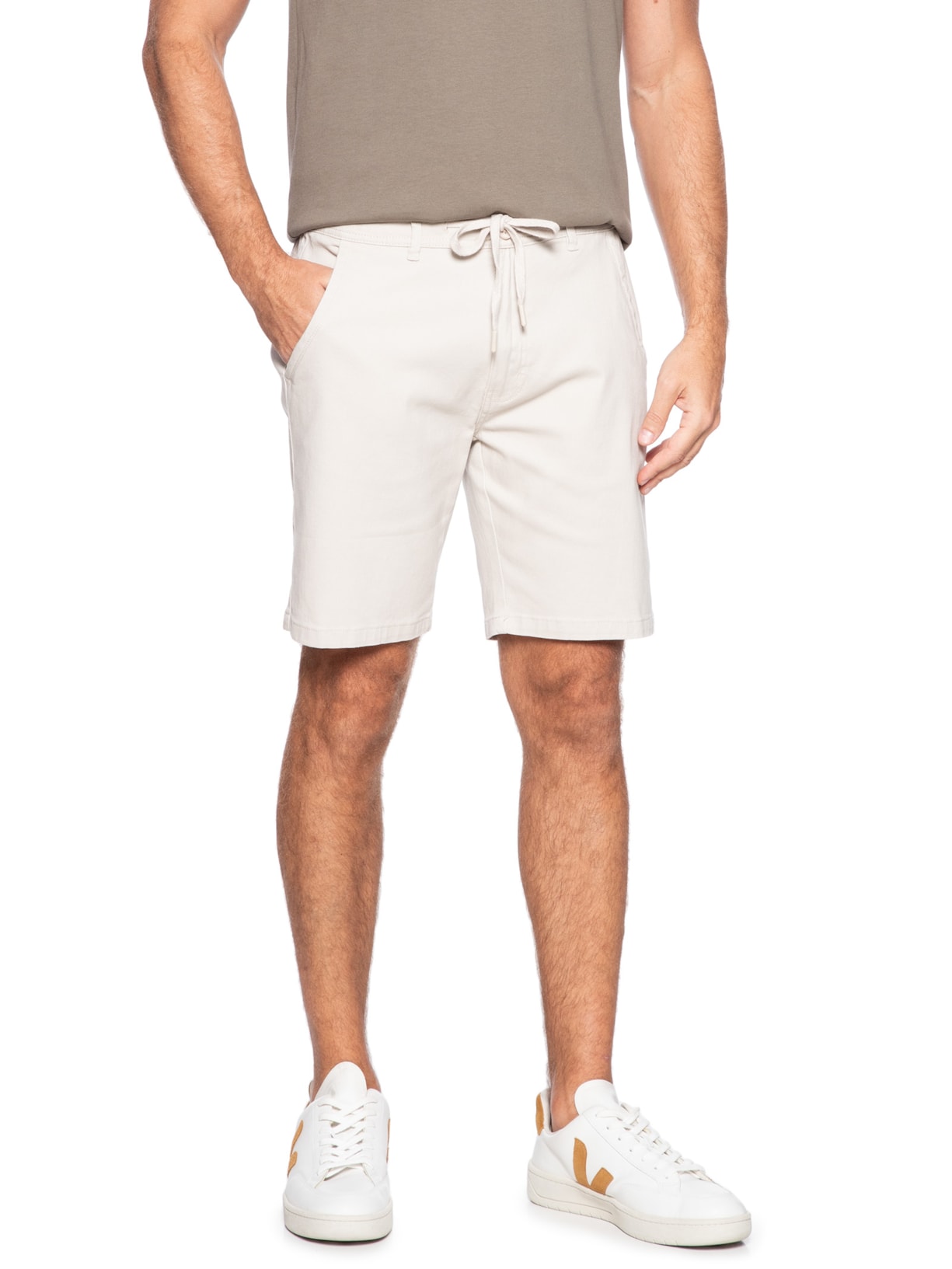 Bermuda Masculina Sarja Meio Elástico Casual Bege '2 Essential