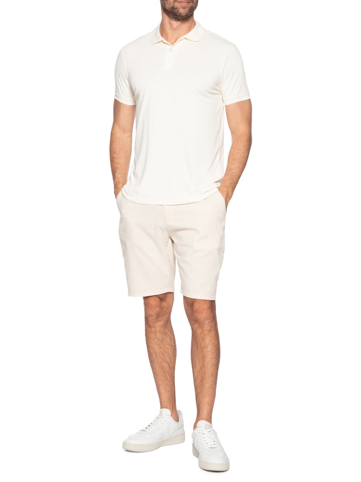 Bermuda Masculina Social Cós Elástico E Cordão Bege '2 Essential