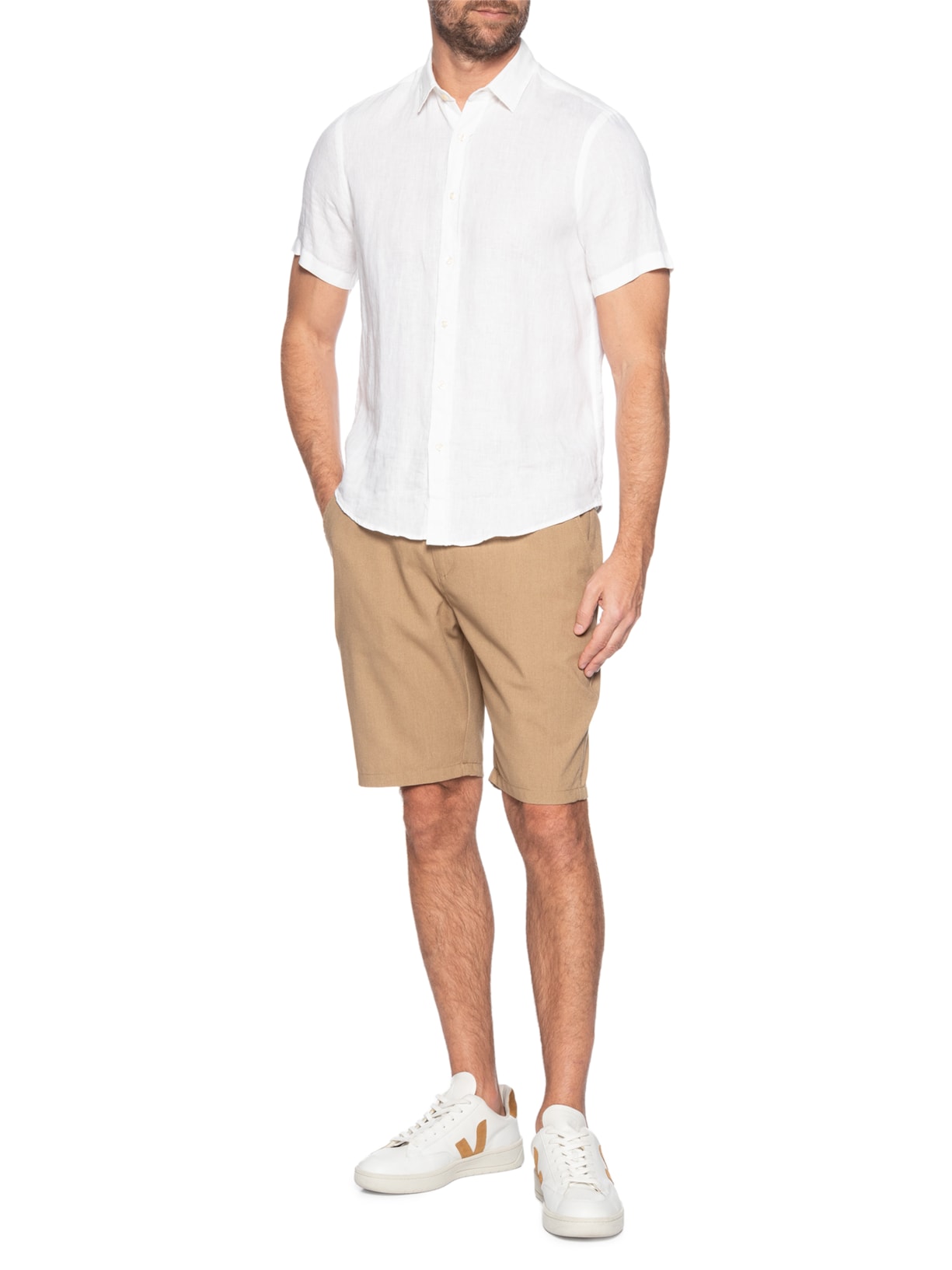 Bermuda Masculina Social Cós Elástico E Cordão Bege '2 Essential