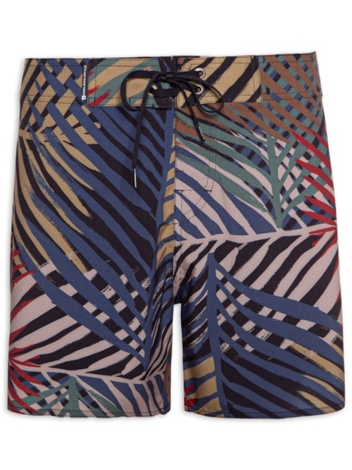 Bermuda Masculina Surf Folhagem Grid - Preto