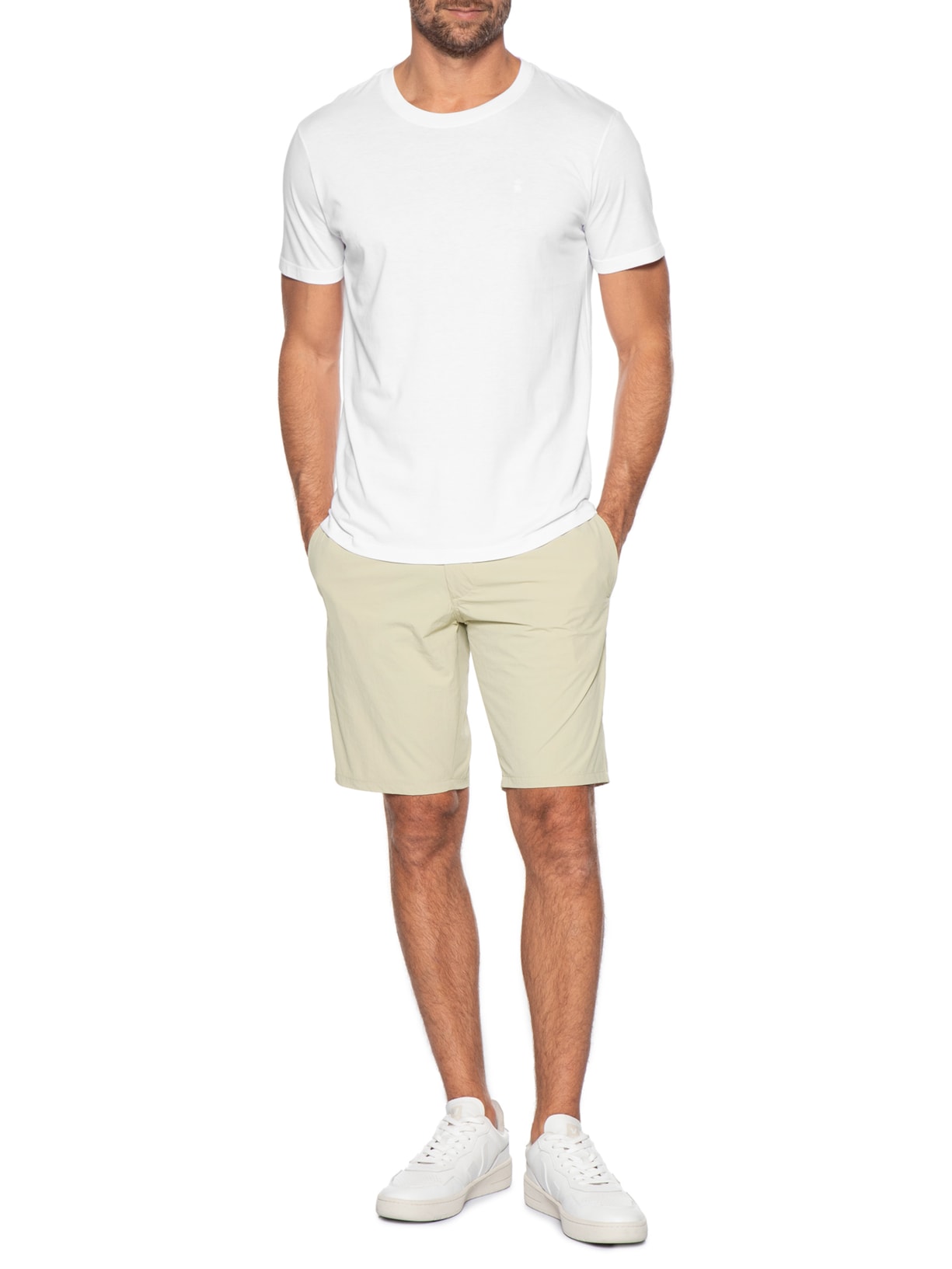 Bermuda Masculina Tech Fivela Lateral Bege Sergio K