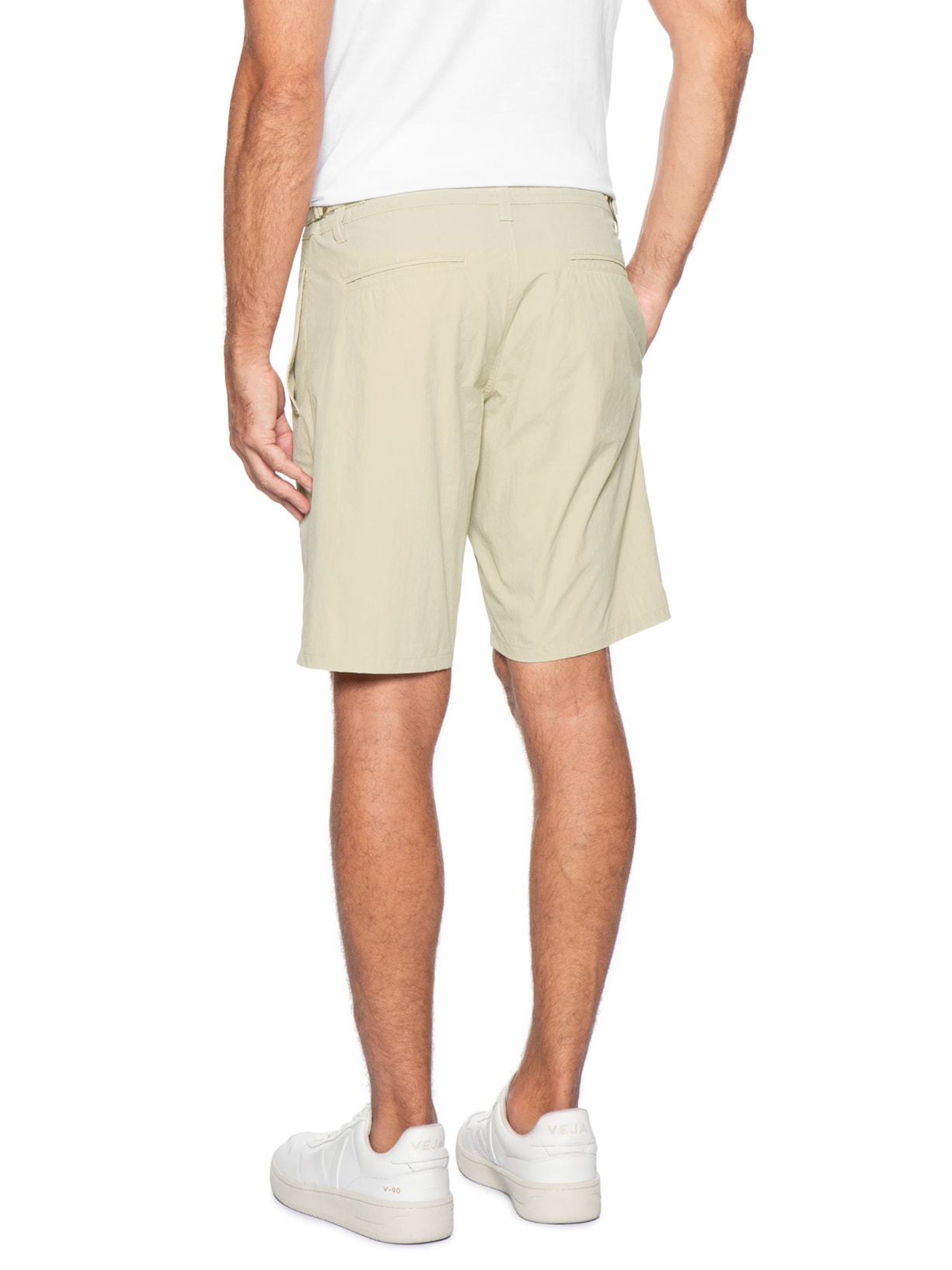 Bermuda Masculina Tech Fivela Lateral Bege Sergio K