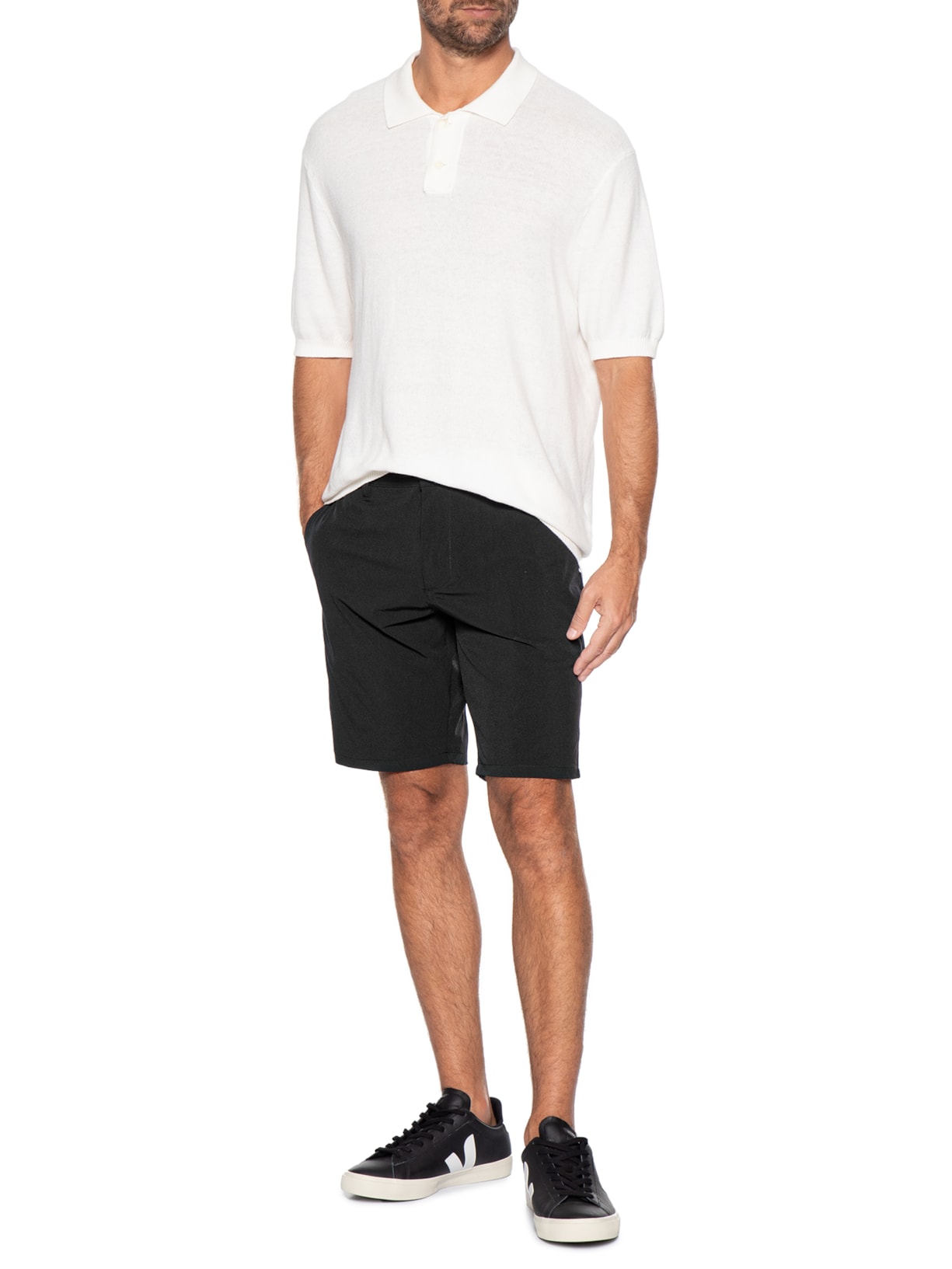 Bermuda Masculina Tech Fivela Lateral Preto Sergio K