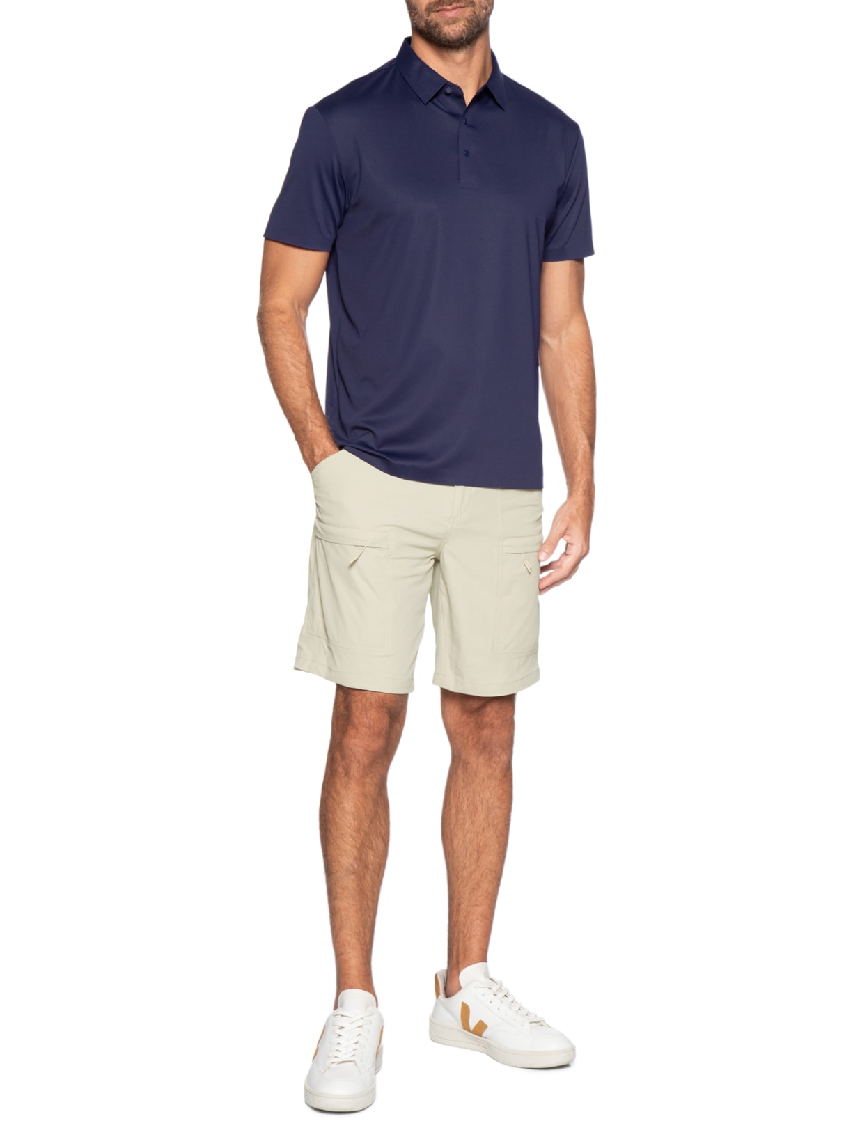 Bermuda Masculina Tech Grid Bege '2 Essential