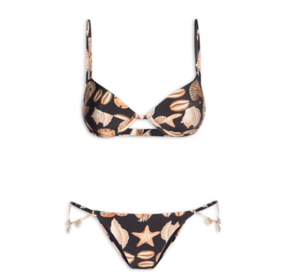 Biquína Meia Taça Conchas - Preto