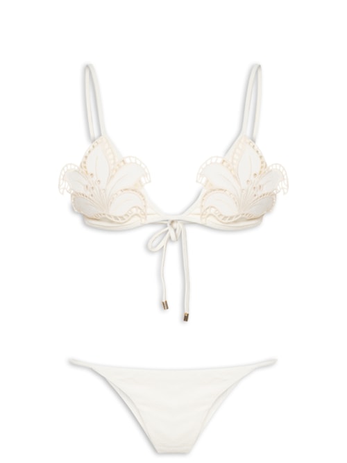 Biquini Artesanal Flor Richelieu - Branco
