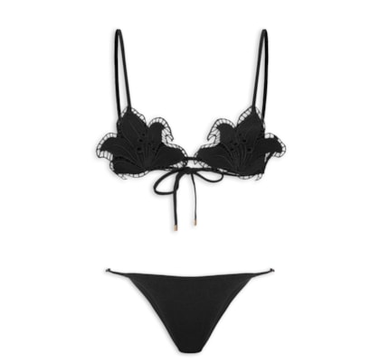 Biquíni Artesanal Flor Richilieu - Preto