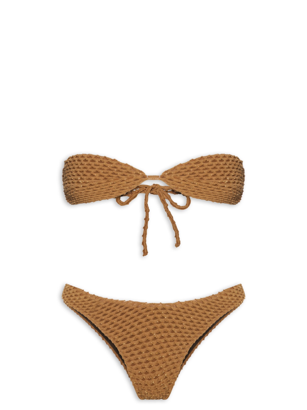 Biquíni Asa Delta Textura Lurex Marrom Farm Praia