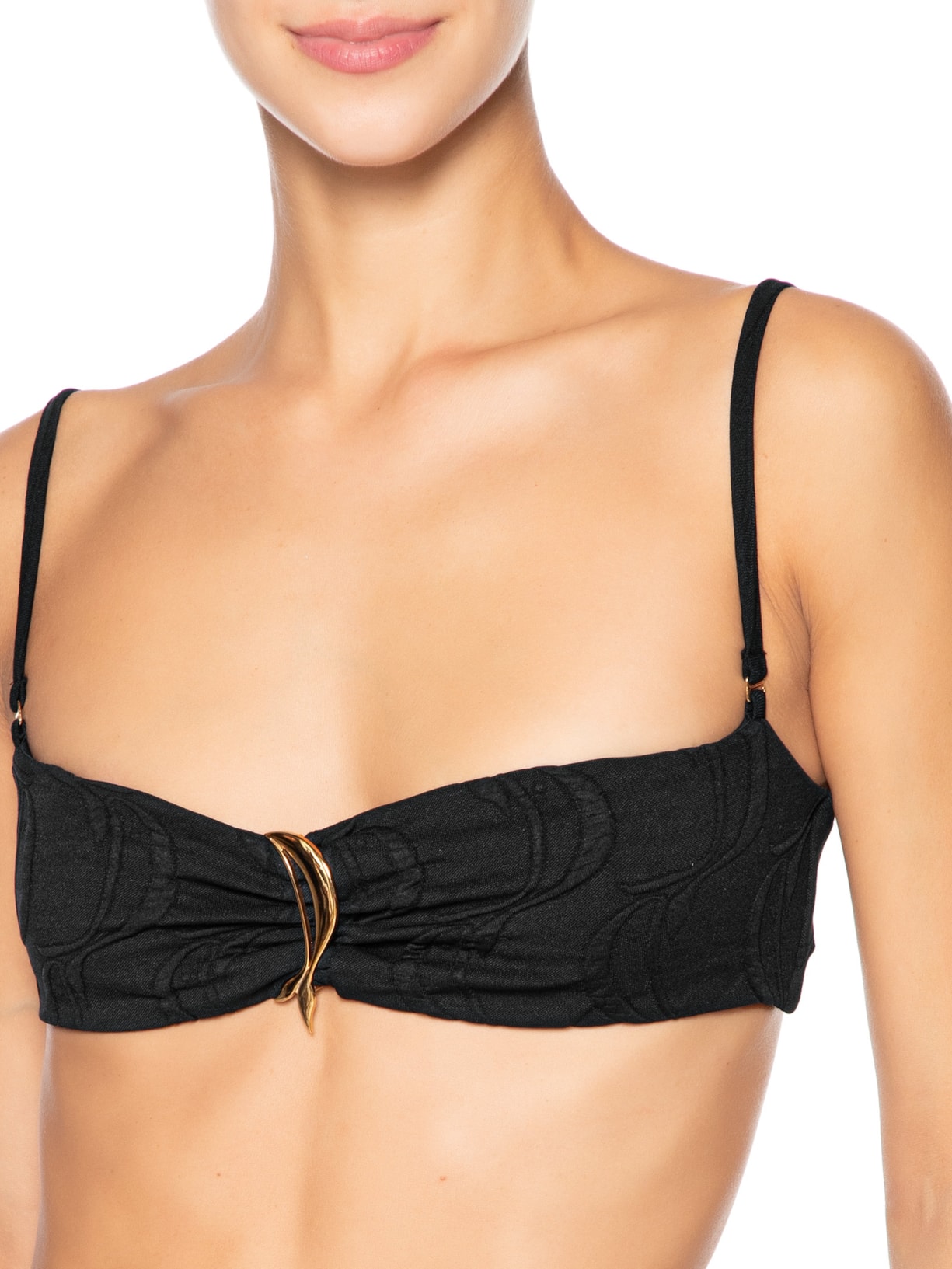 Biquíni Bandeau Textura Peixe Preto Farm Praia