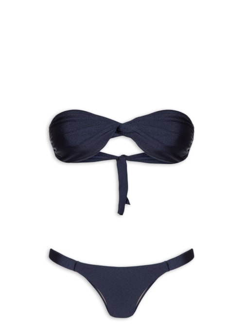Biquíni Bandeau Torcido E Calcinha Fixa - Azul