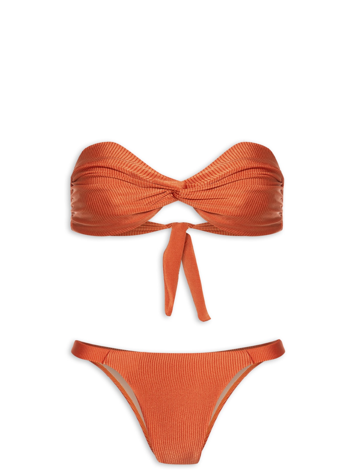 Biquíni Bandeau Torcido E Calcinha Fixa - Laranja