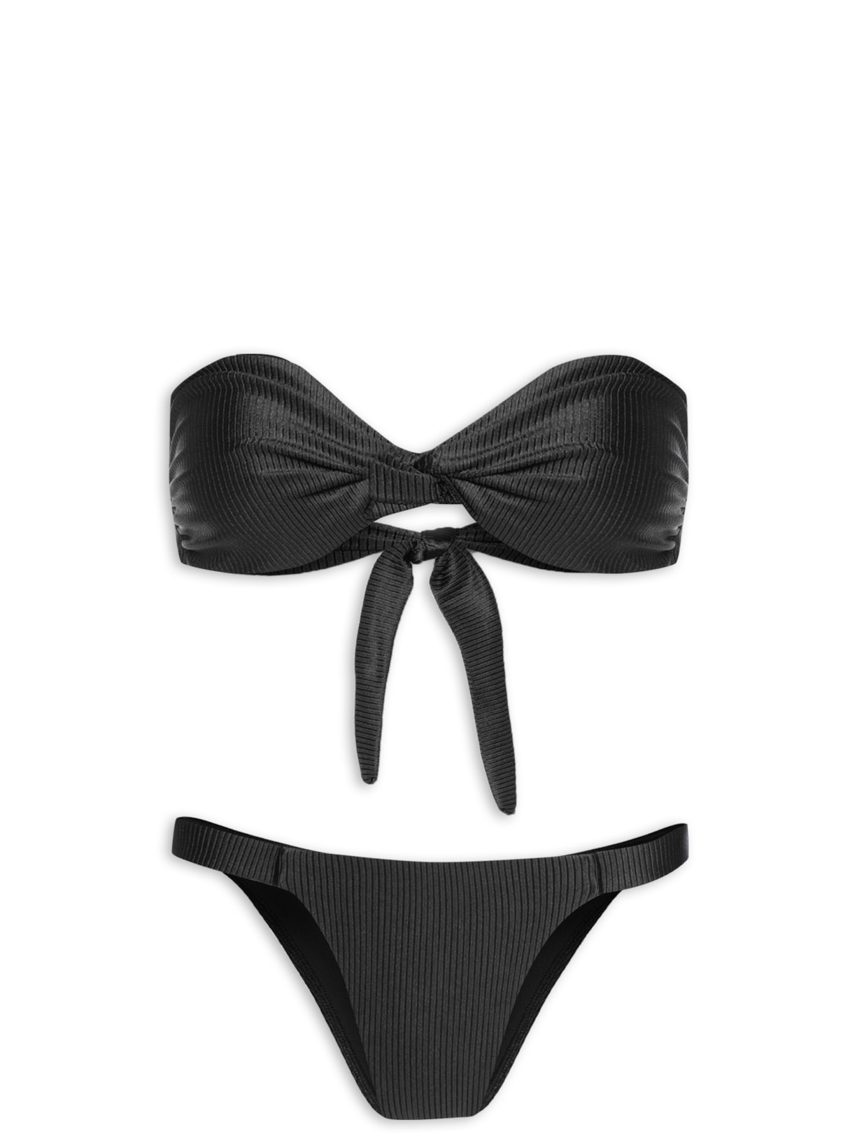 Biquíni Bandeau Torcido E Calcinha Fixa - Preto