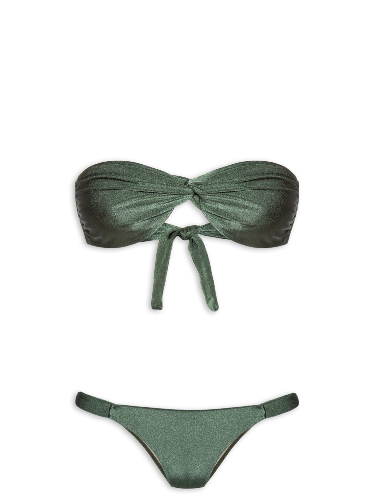 Biquíni Bandeau Torcido E Calcinha Fixa - Verde