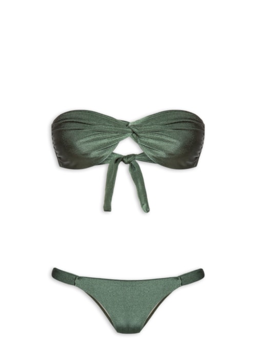 Biquíni Bandeau Torcido E Calcinha Fixa - Verde
