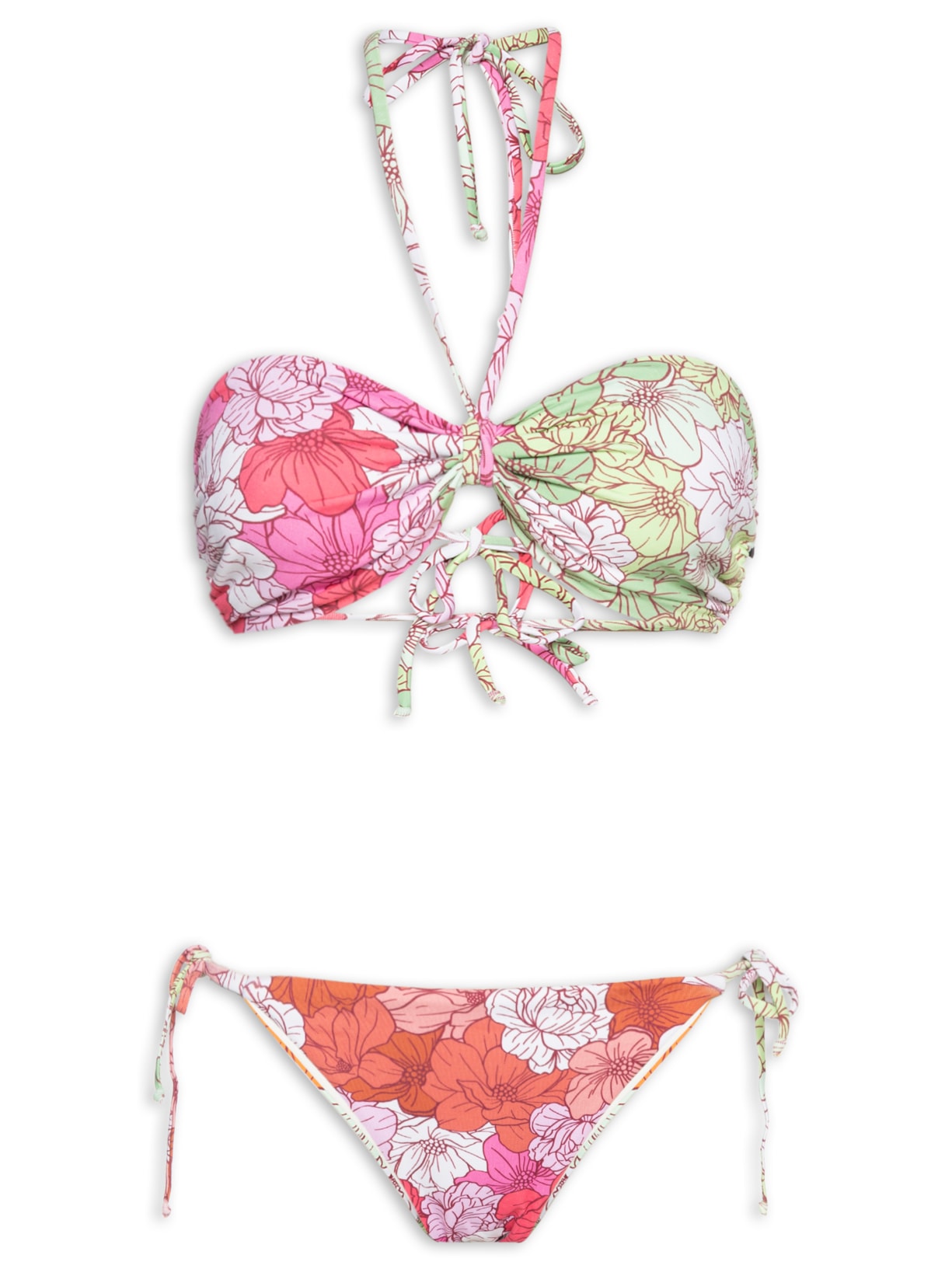Biquini Conjunto Amarrações Floral - Rosa