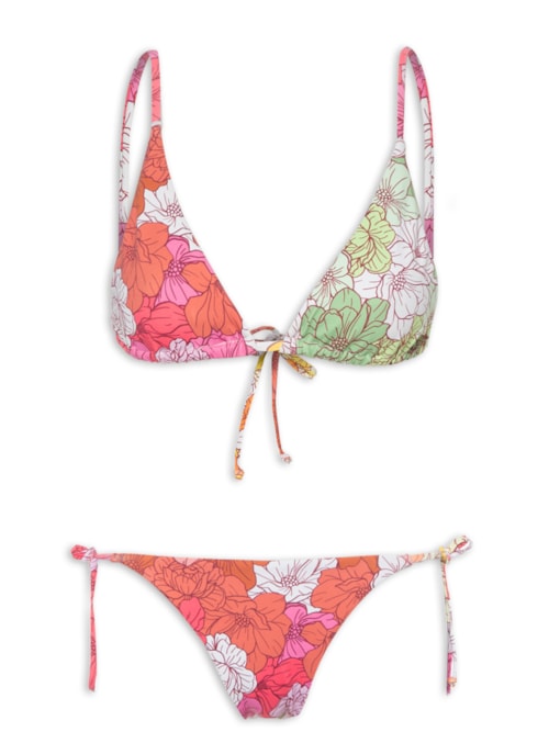 Biquini Conjunto Cortininha Estampado - Rosa