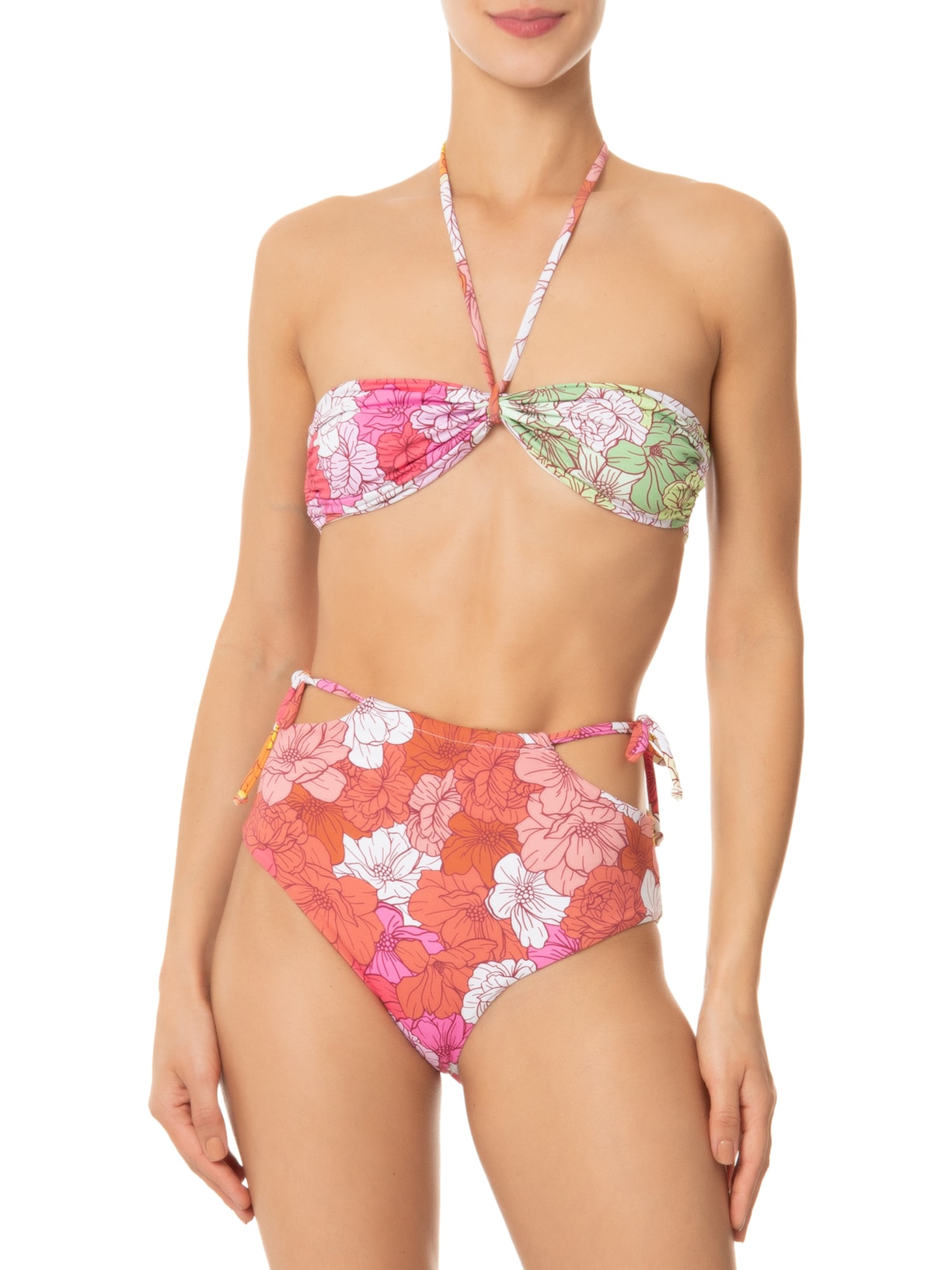 Biquini Conjunto Top Amarrações E Hot Pants Rosa '2Essential