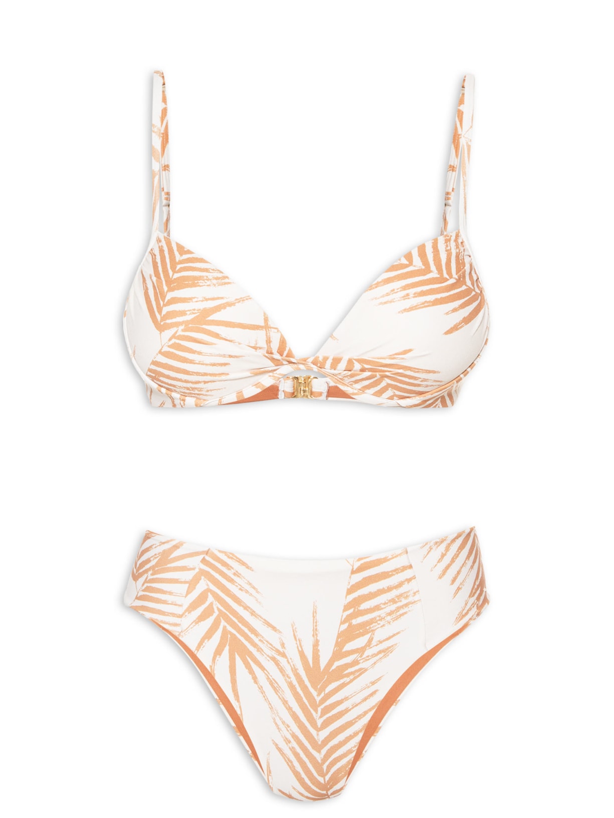 Biquíni Conjunto Top Meia Taça e Calcinha Estampada - Off White